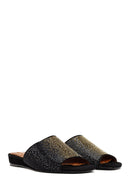 Women's Black Stoned Leather Slippers | Derimod Women's Black Stoned Leather Slippers | Derimod