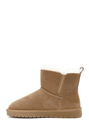 Women's Camel Fur Detailed Suede Leather Boots | Derimod Women's Camel Fur Detailed Suede Leather Boots | Derimod