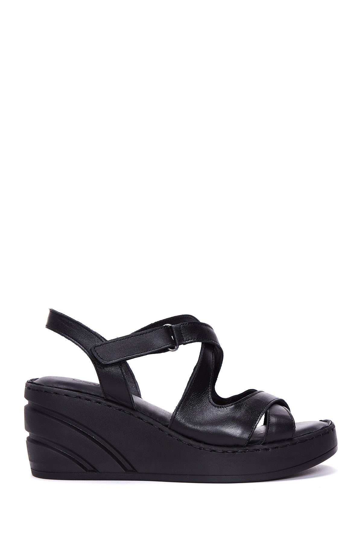 Kadın Siyah Deri Dolgu Topuk Comfort Sandalet 23SFD340818 | Derimod