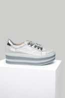 Yüksek Tabanlı Gümüş Kadın Deri Sneaker | Derimod Yüksek Tabanlı Gümüş Kadın Deri Sneaker | Derimod