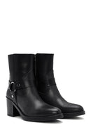 Women's Black Heeled Zippered Leather Boots | Derimod Women's Black Heeled Zippered Leather Boots | Derimod