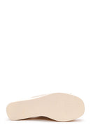 Women's Beige Leather Wedge Heel Slippers | Derimod Women's Beige Leather Wedge Heel Slippers | Derimod