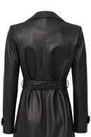 Beyonce Women's Black Leather Coat | Derimod Beyonce Women's Black Leather Coat | Derimod