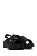 Woman Black Thick-Soled Leather Sandal | Derimod Woman Black Thick-Soled Leather Sandal | Derimod