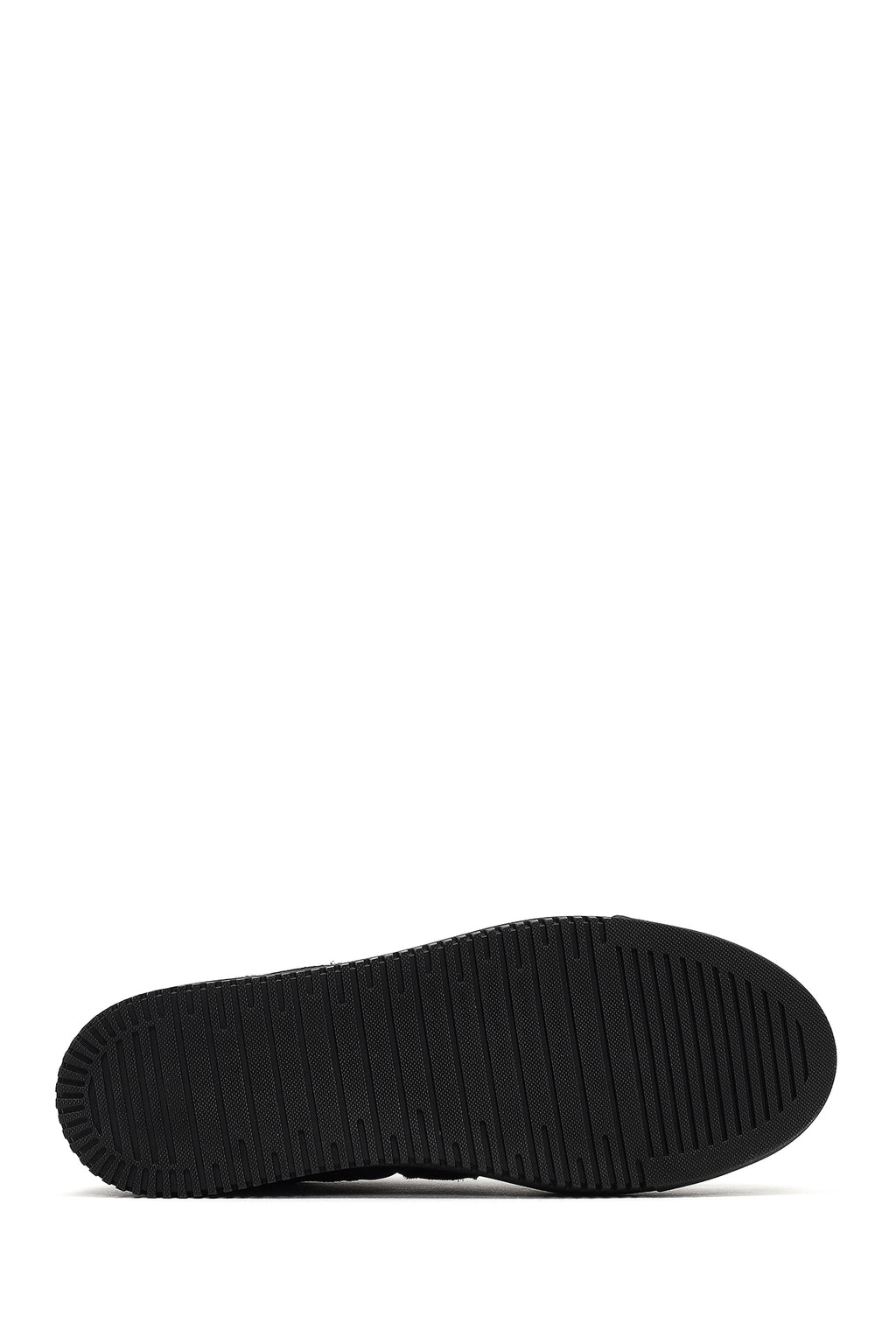 Kadın Siyah Bağcıklı Desenli Deri Sneaker