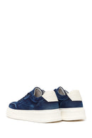 Male Navy Lace-Up Thick-Soled Fabric Sneaker | Derimod Male Navy Lace-Up Thick-Soled Fabric Sneaker | Derimod
