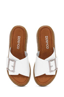 Women's White Buckle Leather Slippers | Derimod Women's White Buckle Leather Slippers | Derimod