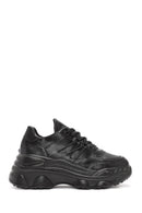 Women's Black Lace-Up Thick Soled Sneaker | Derimod Women's Black Lace-Up Thick Soled Sneaker | Derimod