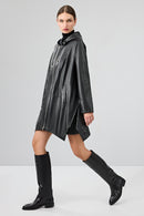 Daniela Women's Black Hooded Oversize Leather Coat | Derimod Daniela Women's Black Hooded Oversize Leather Coat | Derimod