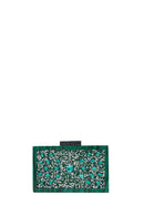 Women's Green Chain Strap Stone Mini Clutch Bag | Derimod Women's Green Chain Strap Stone Mini Clutch Bag | Derimod