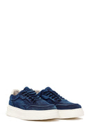 Male Navy Lace-Up Thick-Soled Fabric Sneaker | Derimod Male Navy Lace-Up Thick-Soled Fabric Sneaker | Derimod