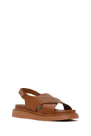 Kadın Taba Bantlı Deri Comfort Sandalet | Derimod Kadın Taba Bantlı Deri Comfort Sandalet | Derimod
