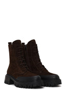 Woman Brown Zip Closure Chunky Heeled Suede Combat Boots | Derimod Woman Brown Zip Closure Chunky Heeled Suede Combat Boots | Derimod