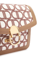 Women's Beige Long Strap Fabric Monogram Patterned Crossbody Bag | Derimod Women's Beige Long Strap Fabric Monogram Patterned Crossbody Bag | Derimod