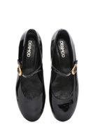 Kadın Siyah Bantlı Rugan Deri Babet | Derimod Kadın Siyah Bantlı Rugan Deri Babet | Derimod