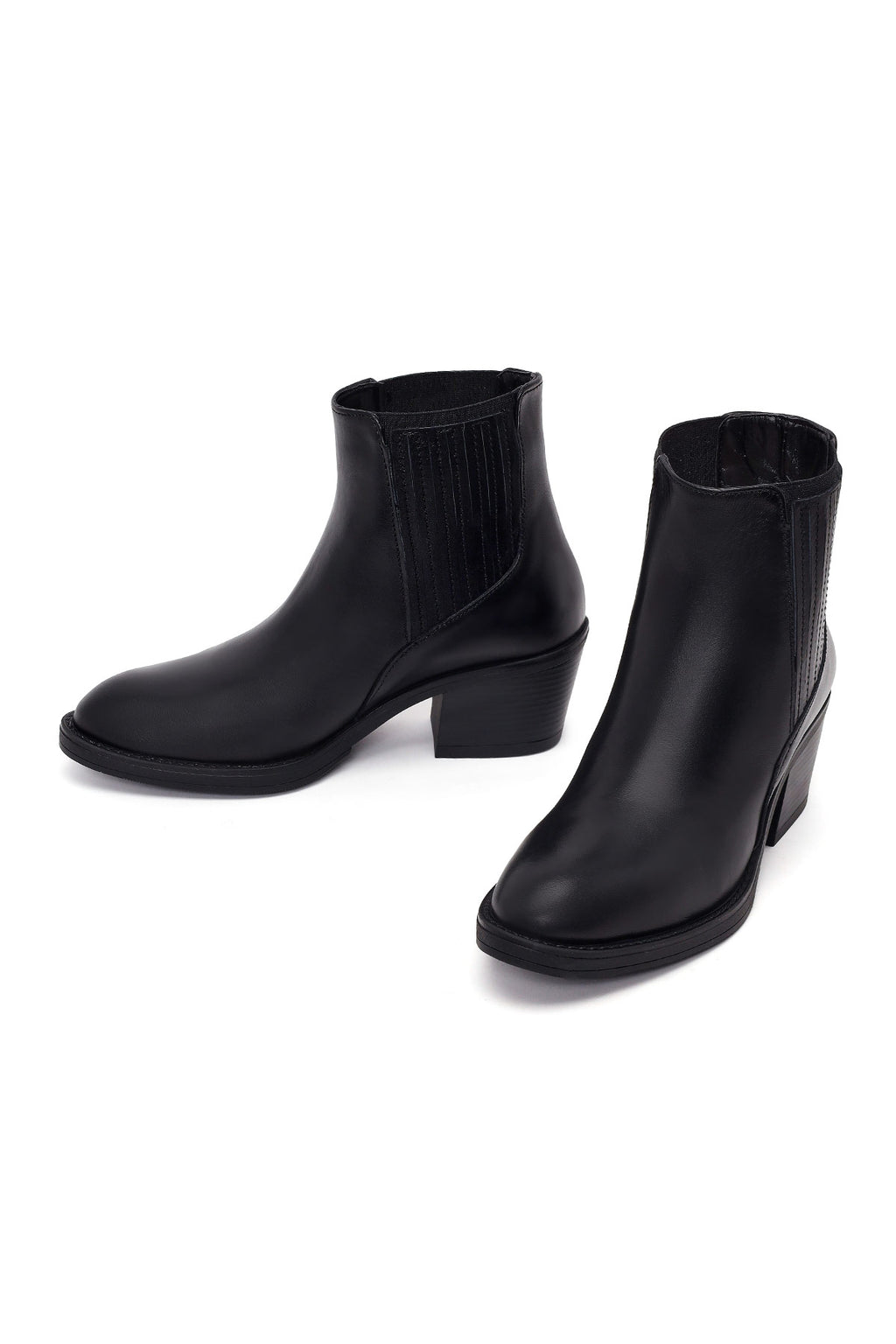 Kadın Siyah Kalın Topuklu Deri Chelsea Bot