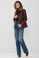 Anais Kadın Kahverengi Yakası Kürklü Blazer Deri Ceket | Derimod Anais Kadın Kahverengi Yakası Kürklü Blazer Deri Ceket | Derimod