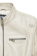Derek Women's Beige Short Leather Jacket | Derimod Derek Women's Beige Short Leather Jacket | Derimod