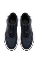 Men's Navy Blue Lace-up Thick-Sole Leather Sneaker | Derimod Men's Navy Blue Lace-up Thick-Sole Leather Sneaker | Derimod