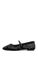 Women's Black Buckled Stoned Leather Ballerinas | Derimod Women's Black Buckled Stoned Leather Ballerinas | Derimod