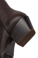 Woman Brown Zip Closure Short Thick-Heeled Leather Cowboy Boots | Derimod Woman Brown Zip Closure Short Thick-Heeled Leather Cowboy Boots | Derimod