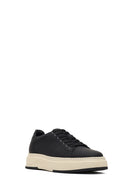 Male Black Lace-Up Thick-Soled Leather Sneaker | Derimod Male Black Lace-Up Thick-Soled Leather Sneaker | Derimod