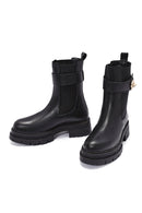 Women's Black Buckle Detailed Leather Chelsea Boots | Derimod Women's Black Buckle Detailed Leather Chelsea Boots | Derimod