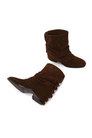 Woman Brown Chunky-Heel Suede Boots | Derimod Woman Brown Chunky-Heel Suede Boots | Derimod