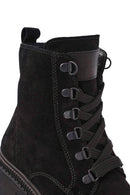 Women's Black Zippered Suede Leather Combat Boots | Derimod Women's Black Zippered Suede Leather Combat Boots | Derimod