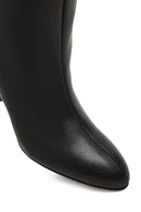 Woman Black Thin High-Heeled Leather Boots | Derimod Woman Black Thin High-Heeled Leather Boots | Derimod