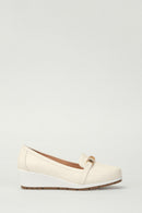 Dolgu Topuklu Bej Kadın Deri Loafer | Derimod Dolgu Topuklu Bej Kadın Deri Loafer | Derimod