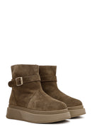 Women's Brown Thick Sole Suede Leather Boots | Derimod Women's Brown Thick Sole Suede Leather Boots | Derimod