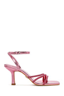 Women's Pink Ankle Strap Stone Thin Heel Sandals | Derimod Women's Pink Ankle Strap Stone Thin Heel Sandals | Derimod