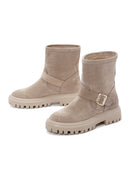 Women's Beige Suede Leather Buckle Boots | Derimod Women's Beige Suede Leather Buckle Boots | Derimod