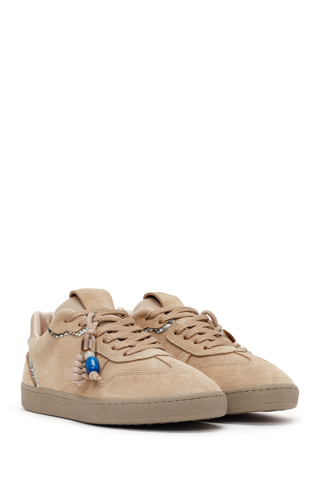 Kadın Bej Bağcıklı Süet Deri Sneaker