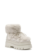 Women's Cream Thick Soled Plush Detailed Boots | Derimod Women's Cream Thick Soled Plush Detailed Boots | Derimod