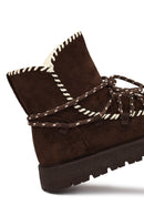 Woman Brown Lace-up Thick-soled Suede Teddy Boots | Derimod Woman Brown Lace-up Thick-soled Suede Teddy Boots | Derimod