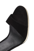 Women's Black Ankle Strap Thin High Heel Suede Leather Shoes | Derimod Women's Black Ankle Strap Thin High Heel Suede Leather Shoes | Derimod