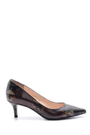 Women's Snake Patterned Leather Heeled Shoes | Derimod Women's Snake Patterned Leather Heeled Shoes | Derimod
