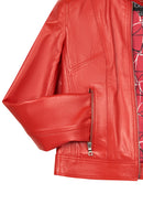 Kylie Woman Red Stand Collar Short Leather Jacket | Derimod Kylie Woman Red Stand Collar Short Leather Jacket | Derimod