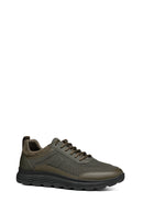 Geox Men's Khaki Spherica Lace-Up Leather Sneakers | Derimod Geox Men's Khaki Spherica Lace-Up Leather Sneakers | Derimod