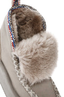 Women's Grey Thick-Soled Fur-Lined Leather Boots | Derimod Women's Grey Thick-Soled Fur-Lined Leather Boots | Derimod