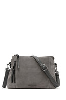 Woman Gray Long-Strap Suede Crossbody Bag | Derimod Woman Gray Long-Strap Suede Crossbody Bag | Derimod