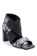 Women's Leather Snakeskin Patterned Heeled Sandals | Derimod Women's Leather Snakeskin Patterned Heeled Sandals | Derimod