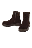 Woman Brown Double Zip Closure Suede Boots | Derimod Woman Brown Double Zip Closure Suede Boots | Derimod