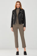Giselle Kadın Siyah Slim-Fit Biker Deri Ceket | Derimod Giselle Kadın Siyah Slim-Fit Biker Deri Ceket | Derimod