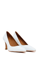 Woman White Thick-Heeled Leather Stiletto | Derimod Woman White Thick-Heeled Leather Stiletto | Derimod