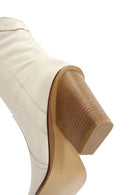 Women's Beige Thick Heeled Leather Cowboy Boots | Derimod Women's Beige Thick Heeled Leather Cowboy Boots | Derimod