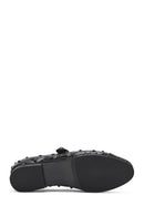 Women's Black Banded Patterned Leather Ballerinas | Derimod Women's Black Banded Patterned Leather Ballerinas | Derimod