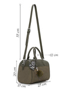 Woman Khaki Long Strap Printed Charm-Detail Shoulder Bag | Derimod Woman Khaki Long Strap Printed Charm-Detail Shoulder Bag | Derimod